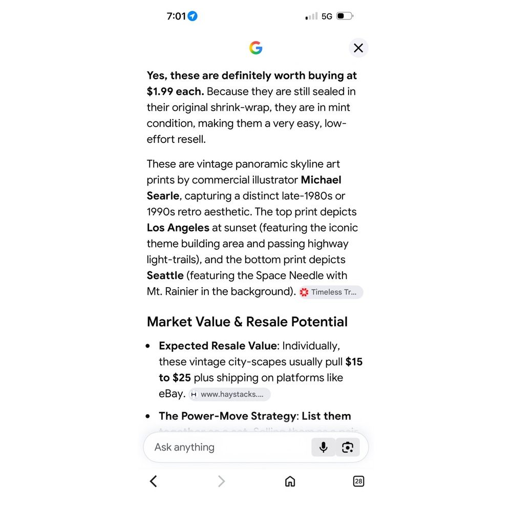 Michael Searle Panoramic Art Prints 12x7 Seattle Los Angeles Vintage Skyline Set - Picture 2 of 13